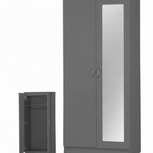 *Modern 2-Door Finshed Wardrobe with Mirror & Matching Chest of Drawers Set*