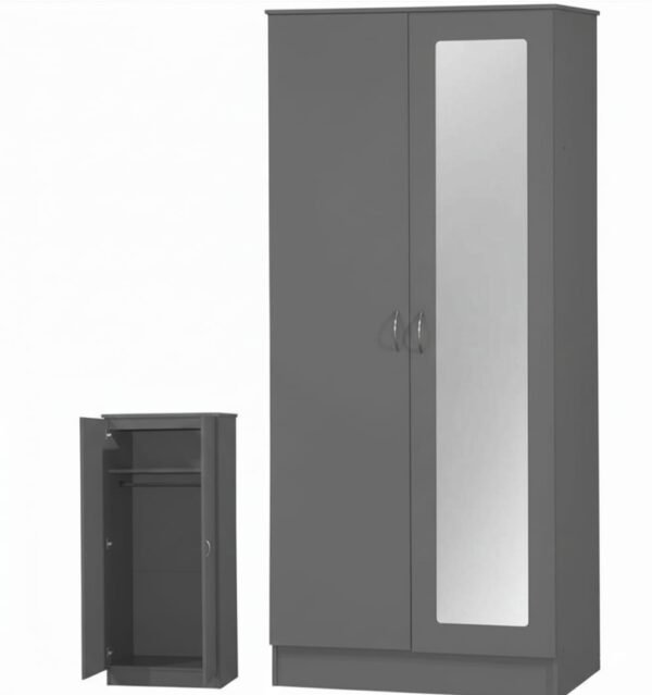 *Modern 2-Door Finshed Wardrobe with Mirror & Matching Chest of Drawers Set*