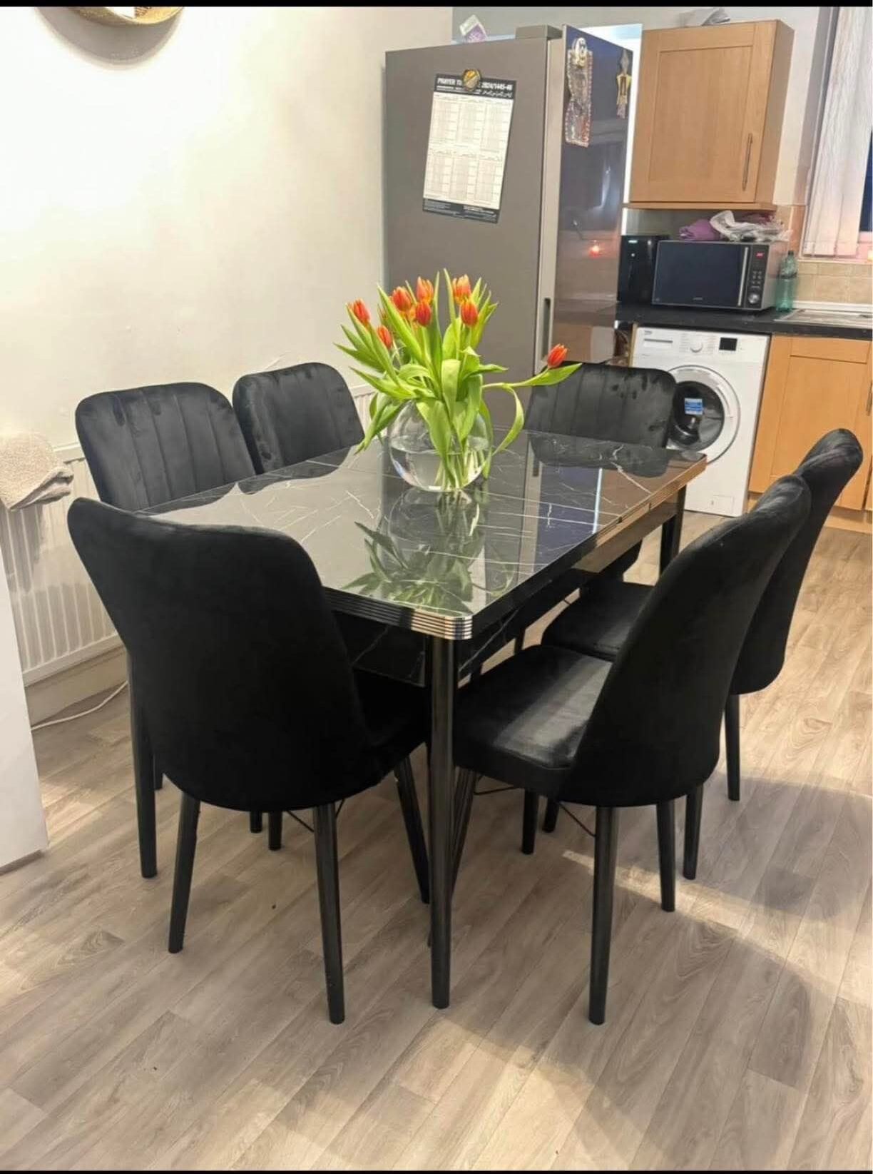Modern Dining Table with 6 Chairs – Stylish & Durable Dining Set