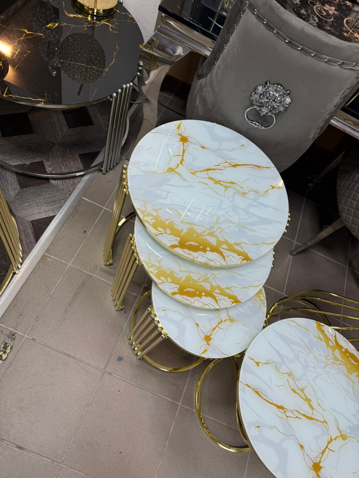 Marble New Coffee Table sets | Round high glossy nesting coffee table Free home delivery