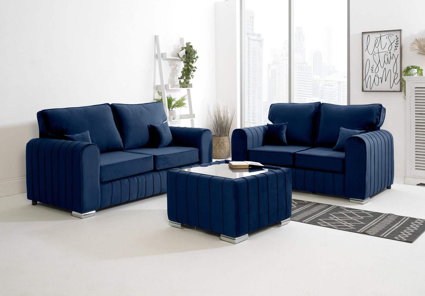 Lilly Sofa 3+2 Seater with Footstool – Luxury Pink Velvet Sofa Set