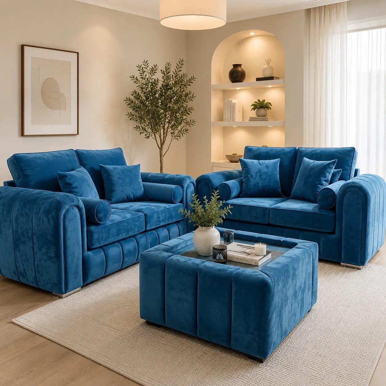 Lilly Sofa 3+2 Seater with Footstool – Luxury Pink Velvet Sofa Set