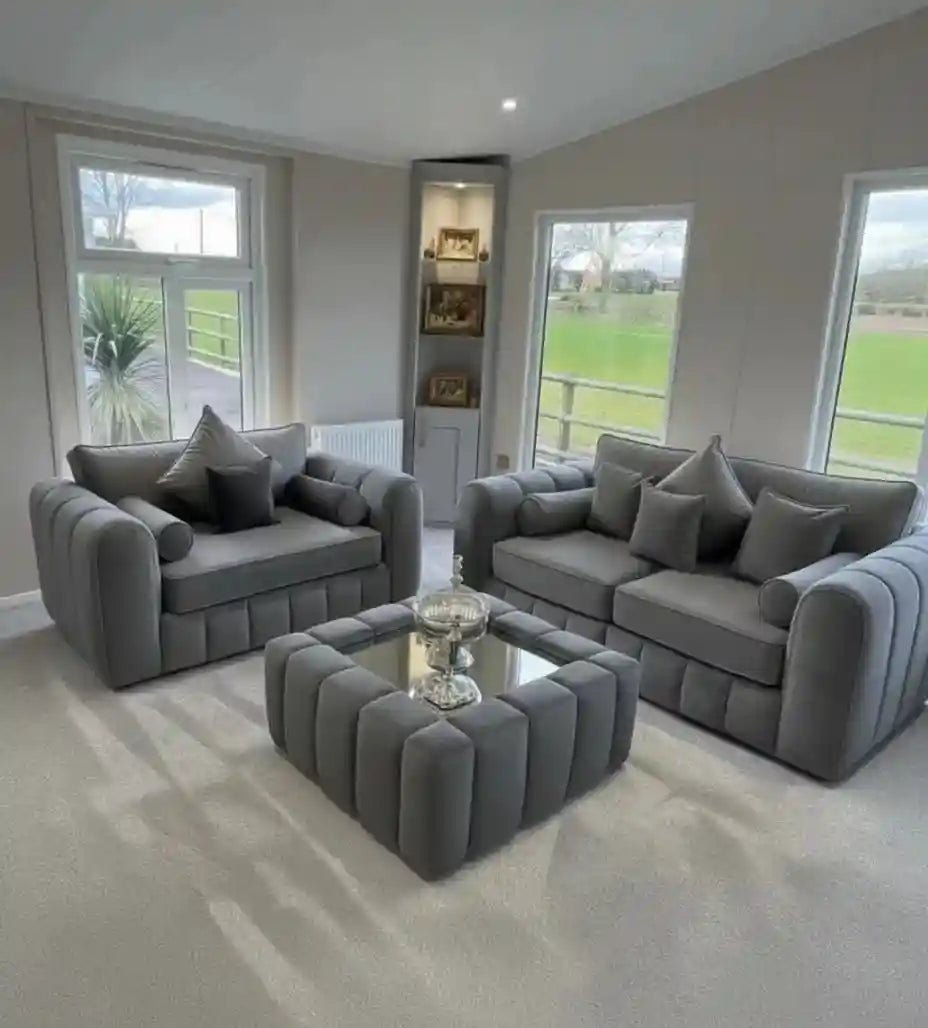 Lilly Sofa 3+2 Seater with Footstool – Luxury Pink Velvet Sofa Set